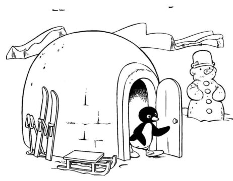 Dibujo de Los pingüinos Van de Igloo Hacia Afuera para Colorear