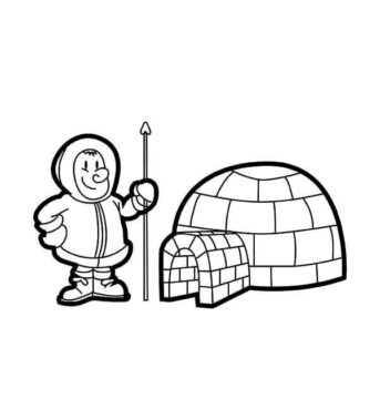 Dibujo de Pescador e Iglu para Colorear