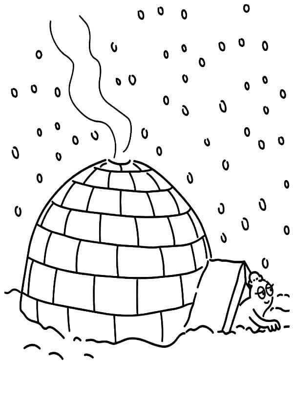 Dibujo de Refugiate Debajo de un Iglu para Colorear