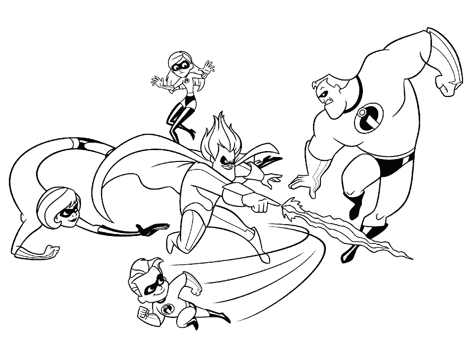 Dibujo de Los Increibles 2 Peleando para Colorear