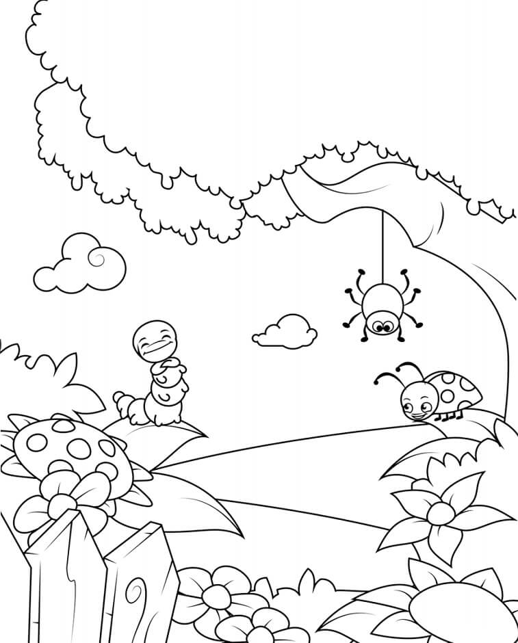Dibujo de Insectos de Dibujos Animados Jugando para Colorear