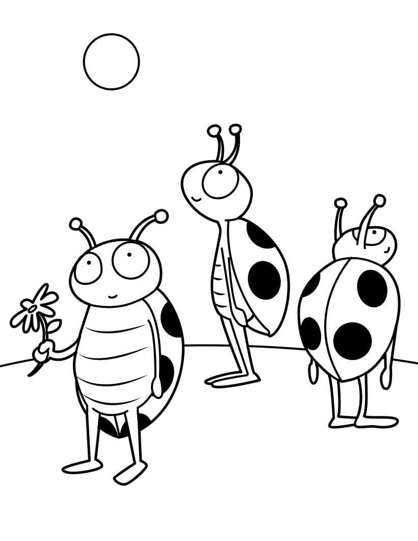 Dibujo de Mariquitas Divertidas para Colorear