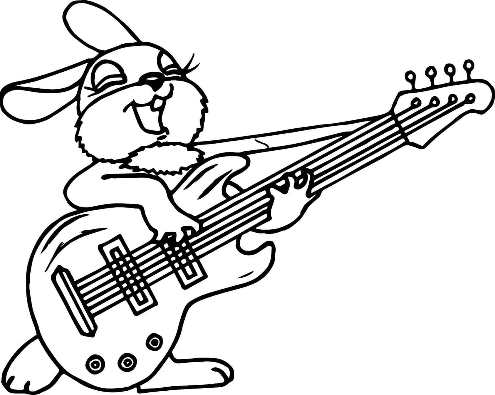 Dibujo de Conejo Tocando Instrumentos Musicales para Colorear