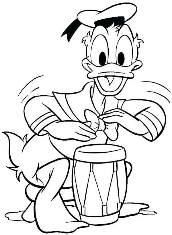 Dibujo de Donald Duck Tocando Instrumentos Musicales para Colorear
