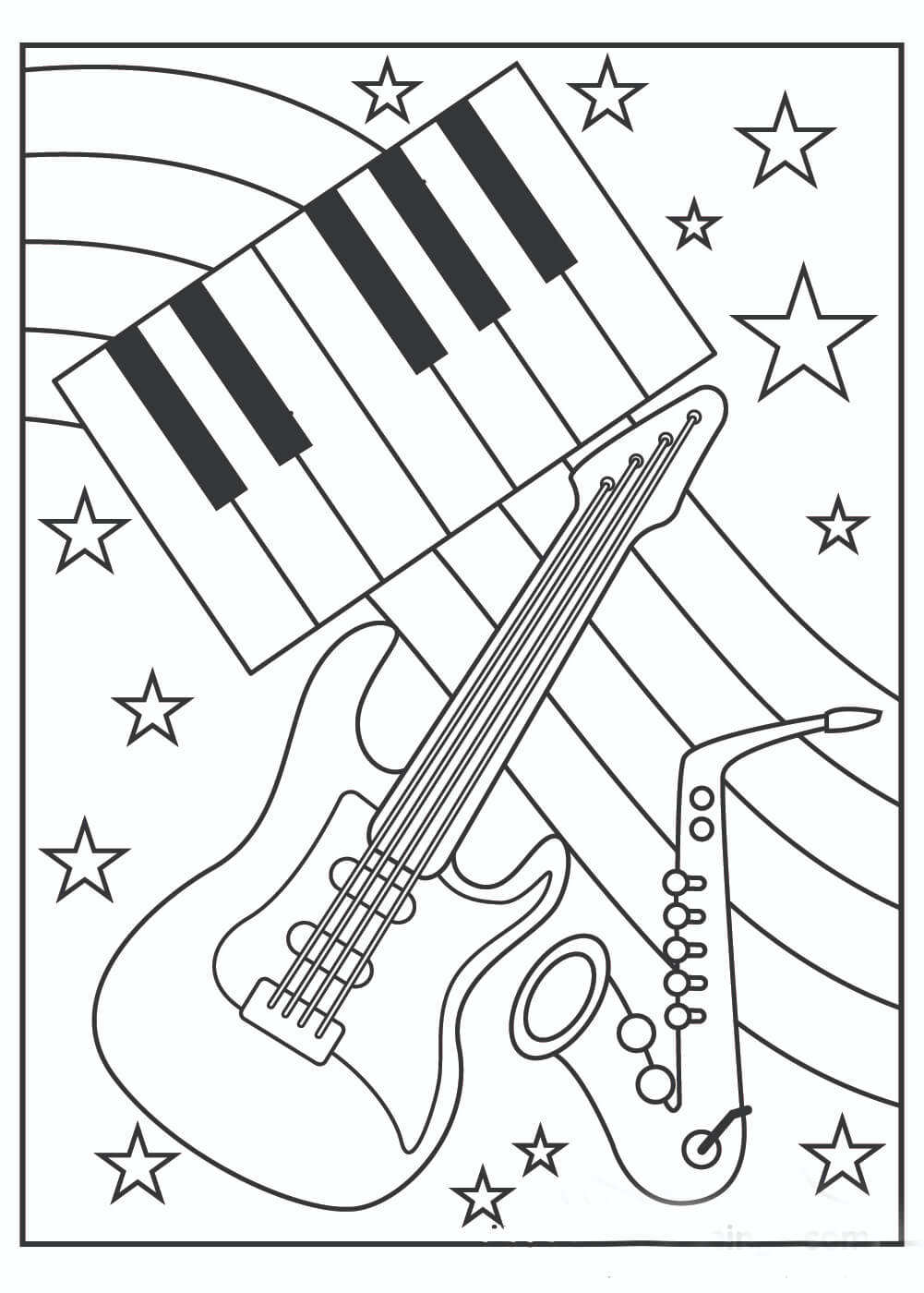 Dibujo de Guitarra y Estrella para Colorear