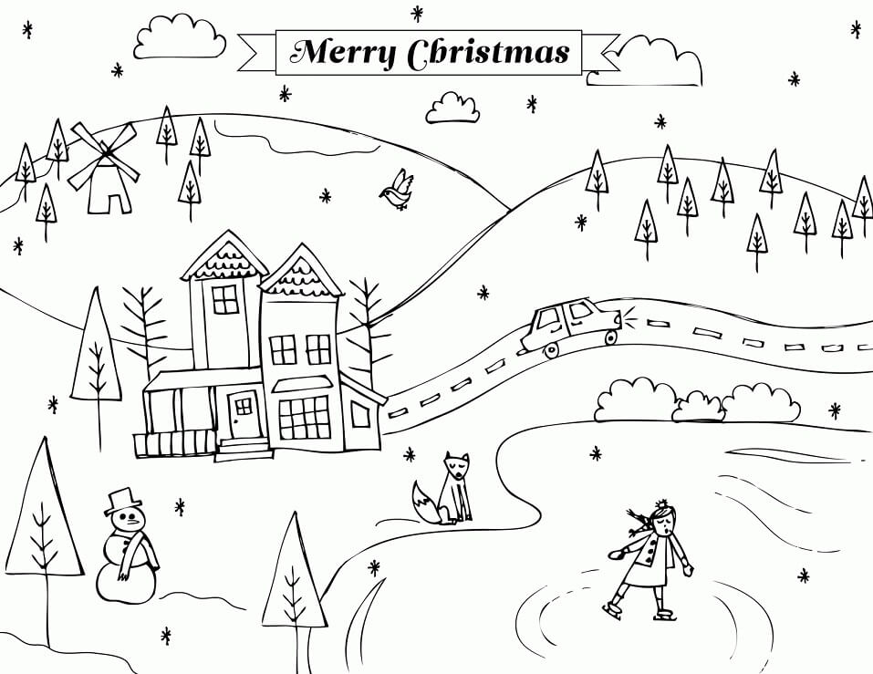 Dibujo de Escena de Invierno Simple para Colorear