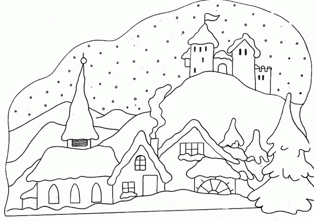 Dibujo de Escena de Invierno para Colorear