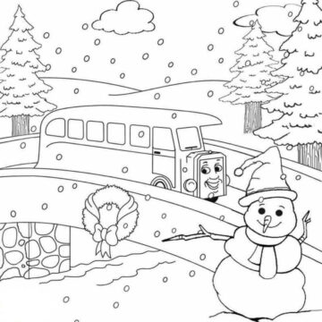 Dibujo de Feliz Escena de Invierno para Colorear