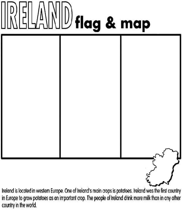 Dibujo de Bandera y Mapa de Irlanda para Colorear