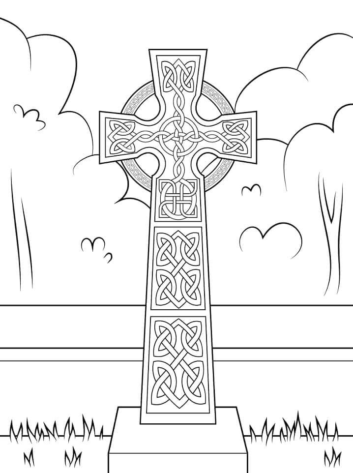 Dibujo de Cruz Celta con Adorno para Colorear