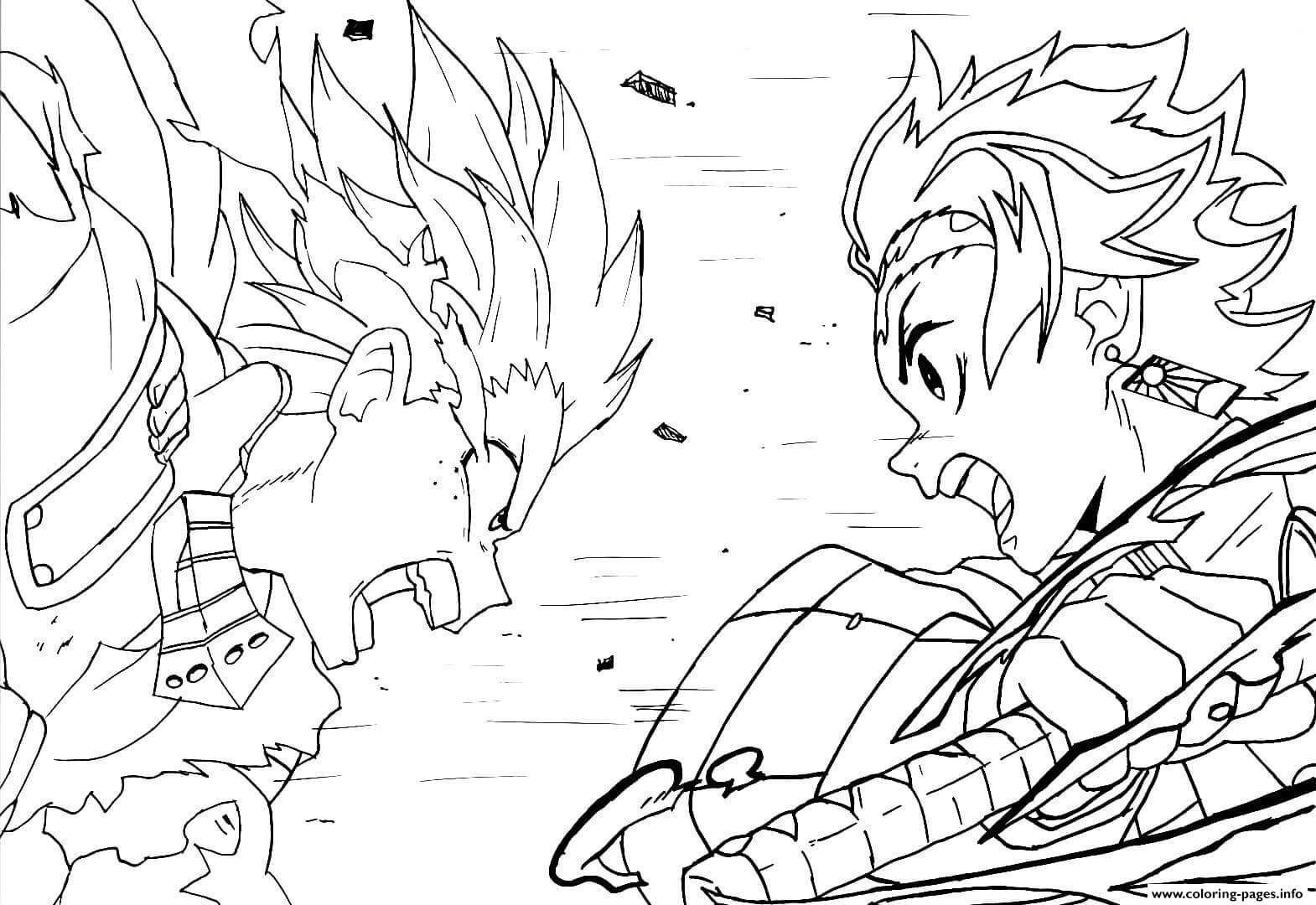 Dibujo de Deku Vs Tanjiro para Colorear
