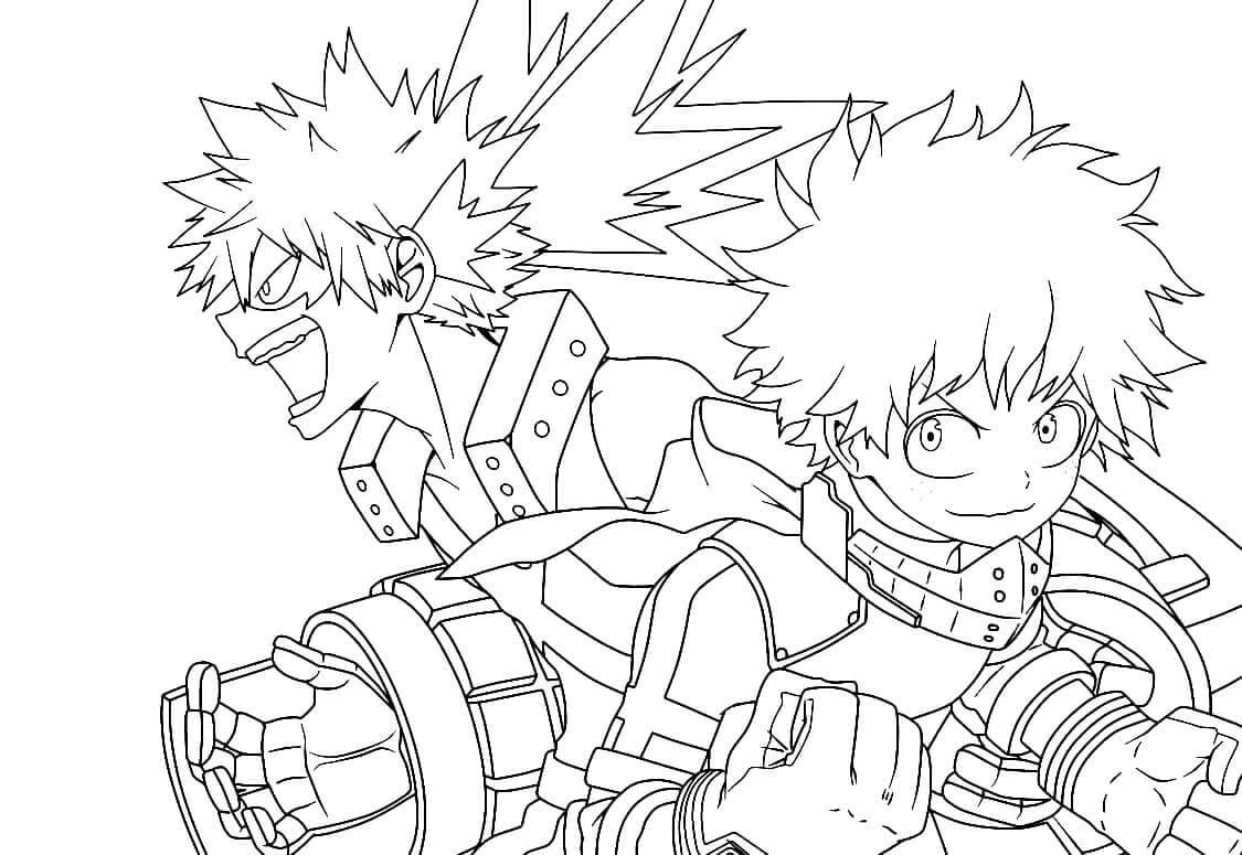 Dibujo de Bakugo con Izuku Midoriya para Colorear