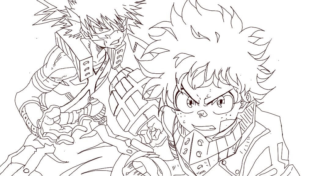 Dibujo de Bakugo y Deku Enojado para Colorear