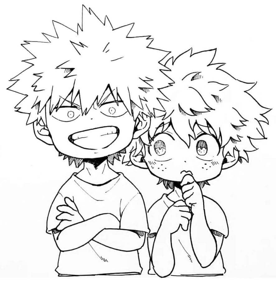 Dibujo de Chibi Deku y Bakugo para Colorear