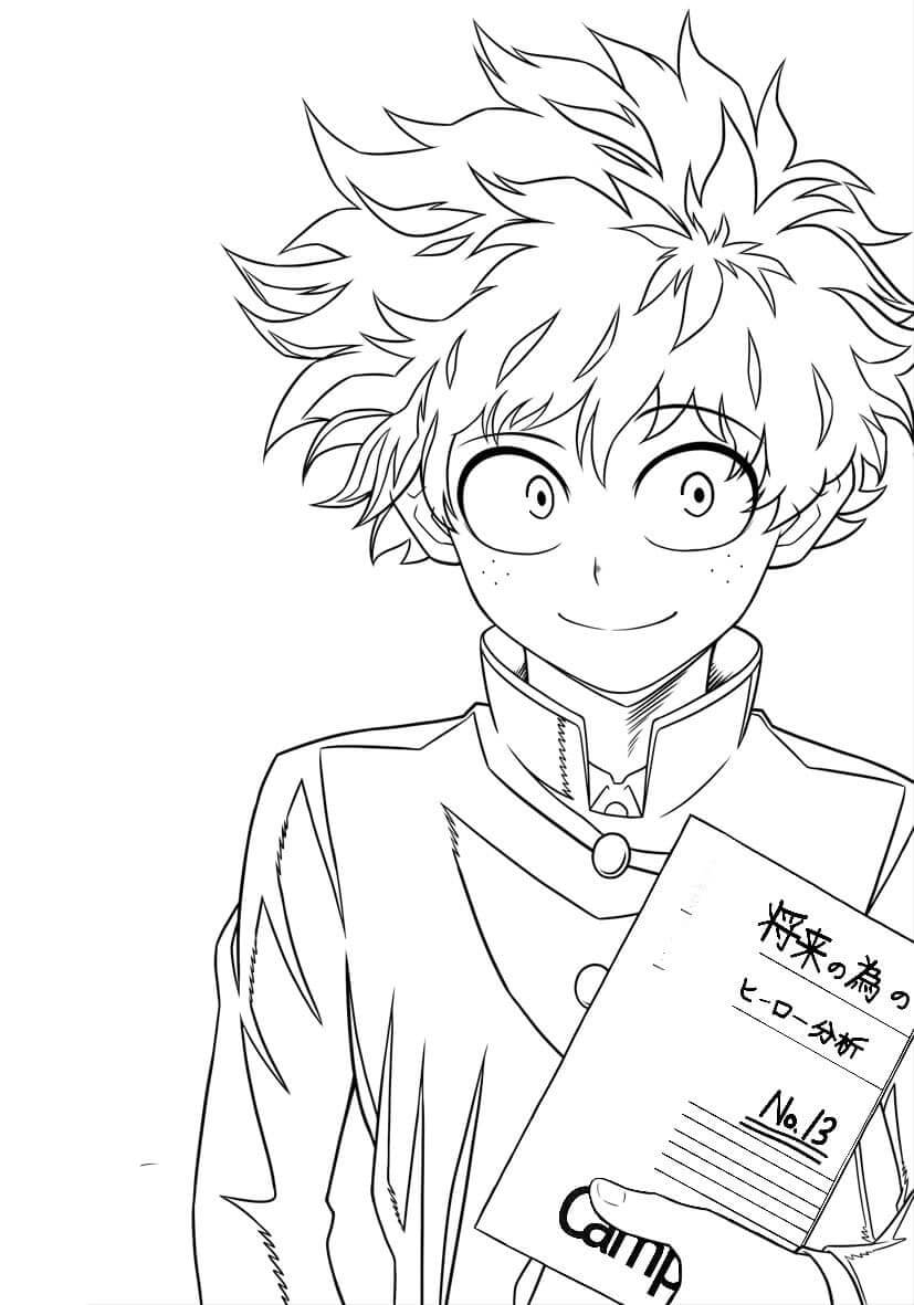 Dibujo de Deku Sosteniendo un Cuaderno para Colorear