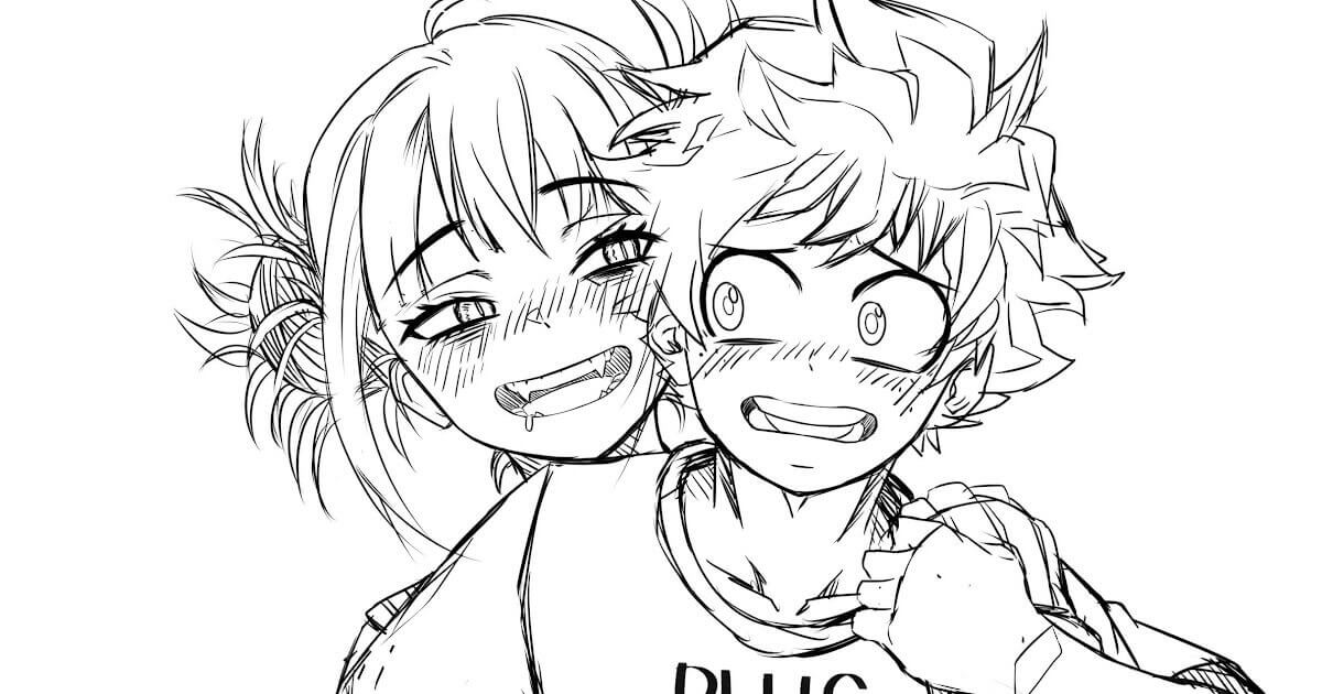 Dibujo de Deku y Amiga Divertido para Colorear
