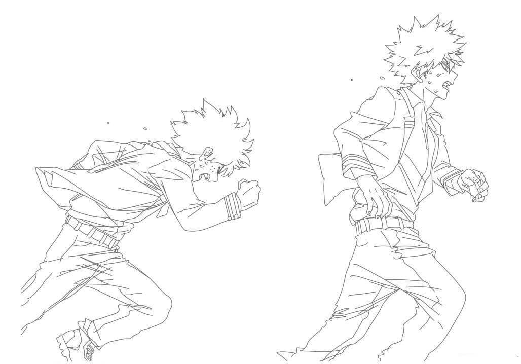 Dibujo de Deku y Bakugo Corriendo para Colorear