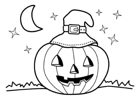 Dibujo de Jack o Lantern con Sombrero de Bruja para Colorear