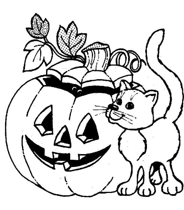 Dibujo de Jack o Lantern y Gato para Colorear