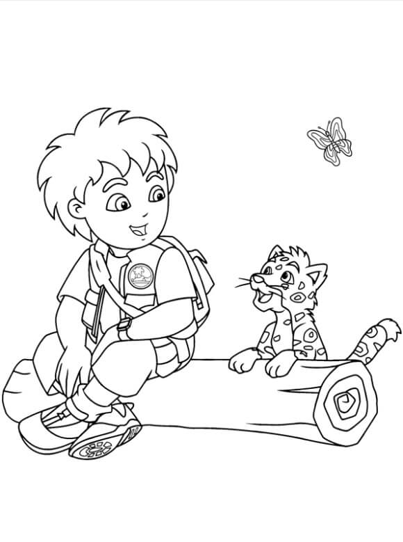 Dibujo de Diego y bebé Jaguar para Colorear