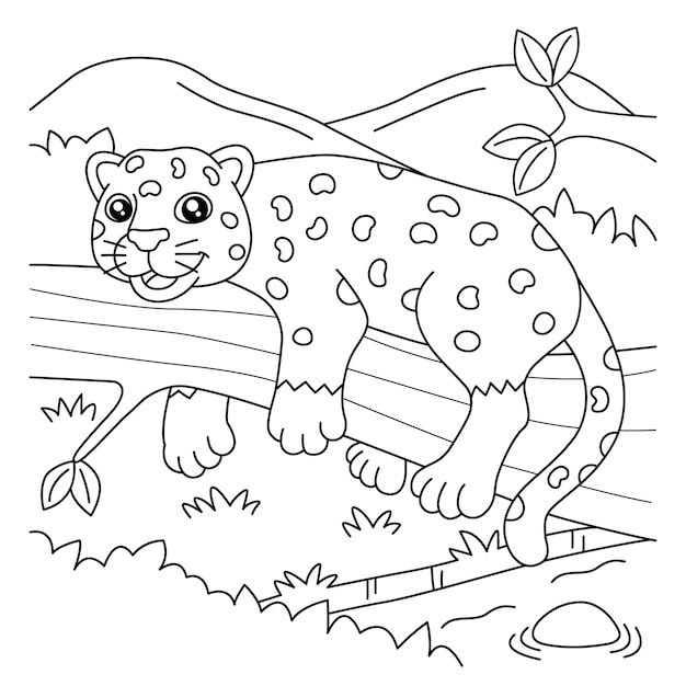 Dibujo de Jaguar Acostado en una Rama de árbol para Colorear
