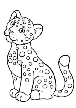 Dibujo de Pequeño Jaguar Sentado para Colorear