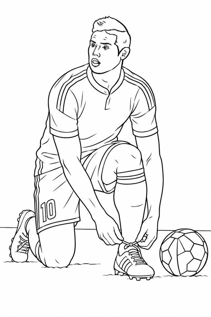 Dibujo de James Rodriguez Atando los Cordones para Colorear