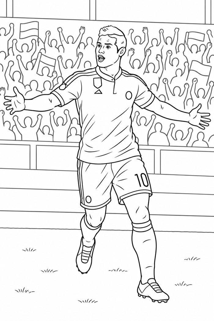 Dibujo de James Rodriguez Celebrando con la afición para Colorear