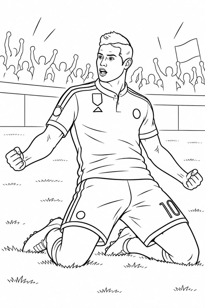 Dibujo de James Rodriguez Celebrando de Rodillas para Colorear