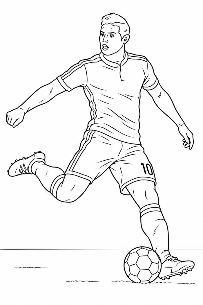 Dibujo de James Rodriguez Chutando a Porteria para Colorear