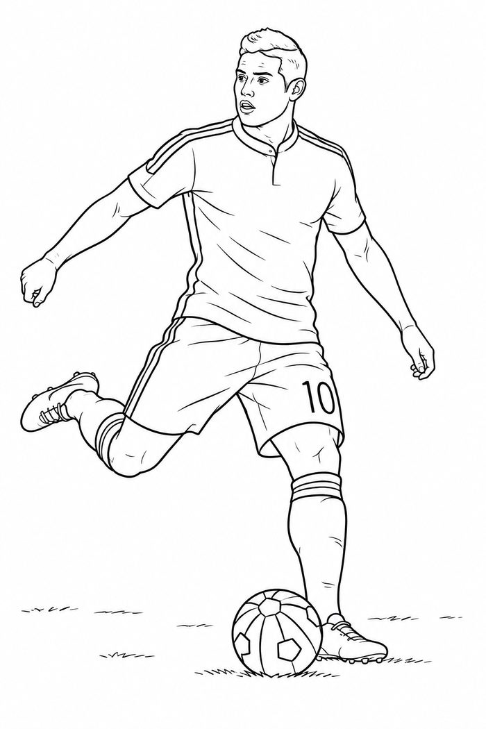 Dibujo de James Rodriguez Cobrando un Tiro Libre para Colorear