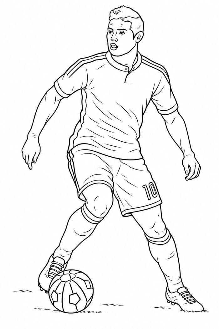 Dibujo de James Rodriguez Haciendo un Regate para Colorear