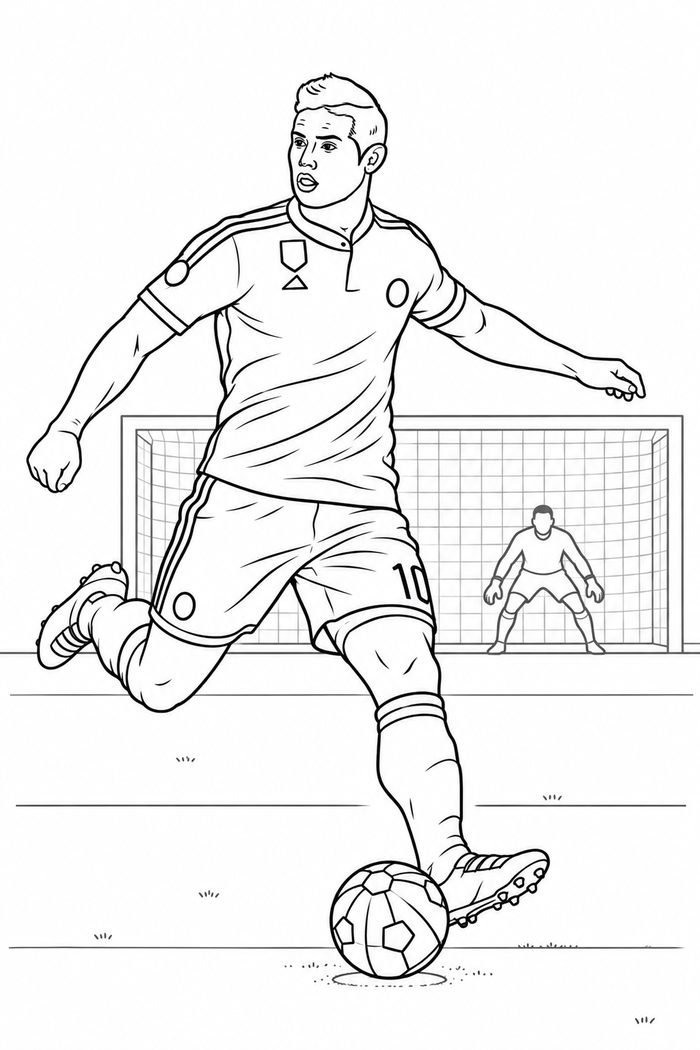 Dibujo de James Rodriguez Lanzando un Penalti para Colorear