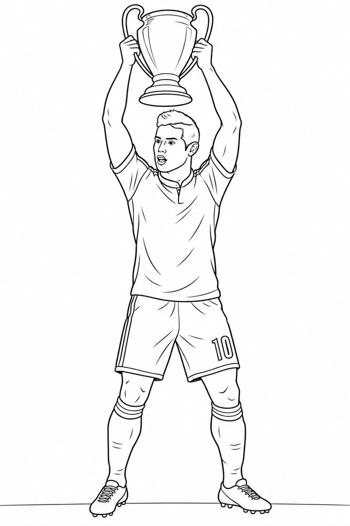 Dibujo de James Rodriguez Levantando un Trofeo para Colorear