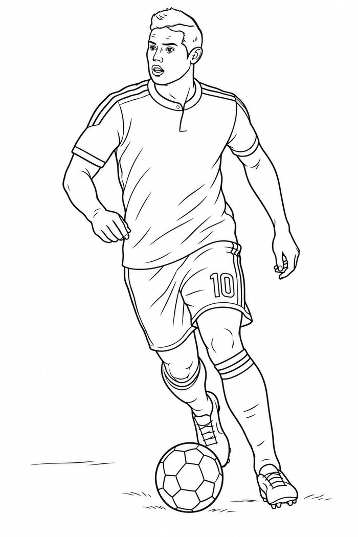 Dibujo de James Rodriguez Regateando el balón para Colorear