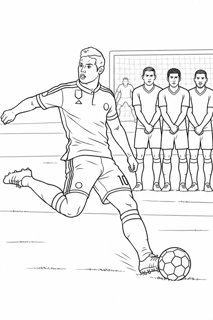 Dibujo de James Rodriguez Tiro Libre con Barrera para Colorear