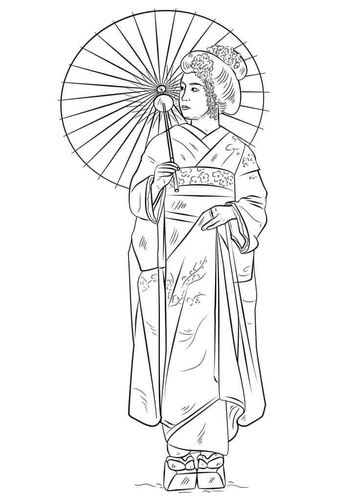 Dibujo de Chica Japonesa para Colorear