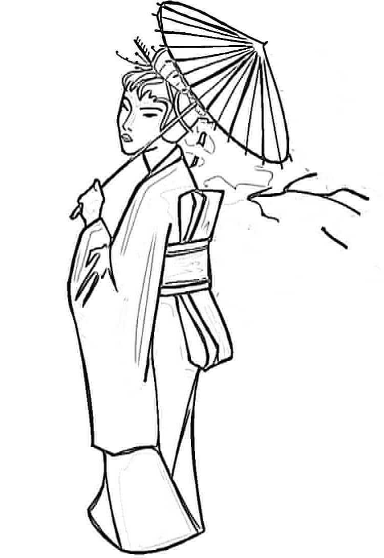 Dibujo de Dama Japonesa para Colorear