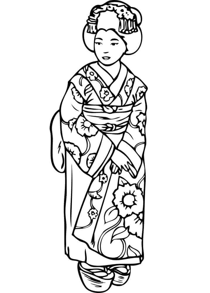 Dibujo de Mujer Japonesa para Colorear