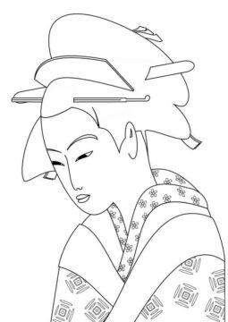 Dibujo de Retrato de Mujer Japonesa para Colorear