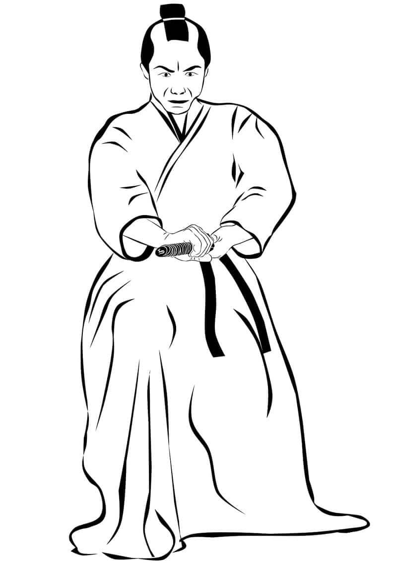 Dibujo de Samurai y Katana para Colorear