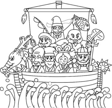 Dibujo de Siete Dioses Afortunados para Colorear