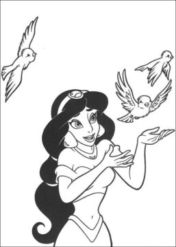 Dibujo de Jazmín Jugando con pájaros para Colorear