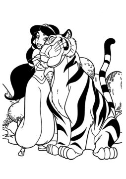 Dibujo de Princesa jazmín con Rajah para Colorear