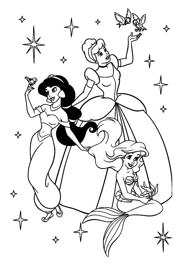 Dibujo de Tres Hermosas Princesas para Colorear