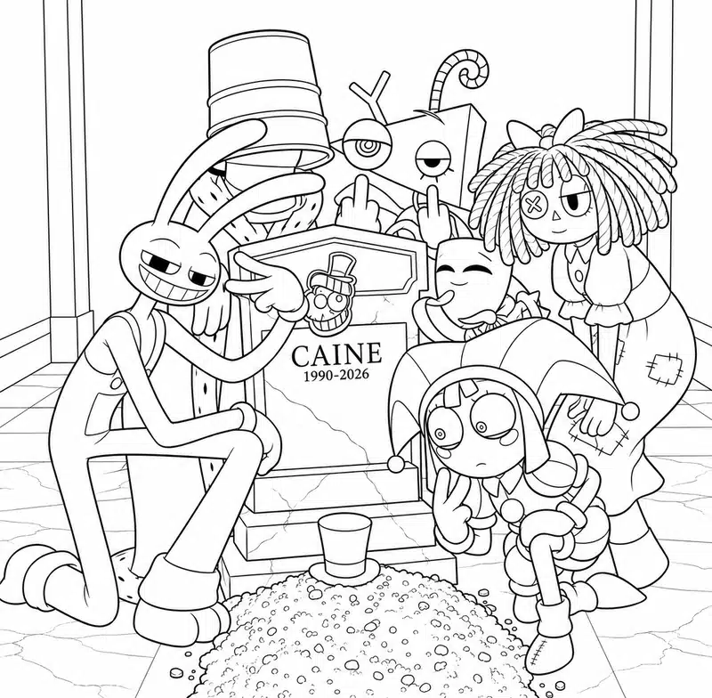Dibujo de Jax con el Grupo del Circo página para Colorear