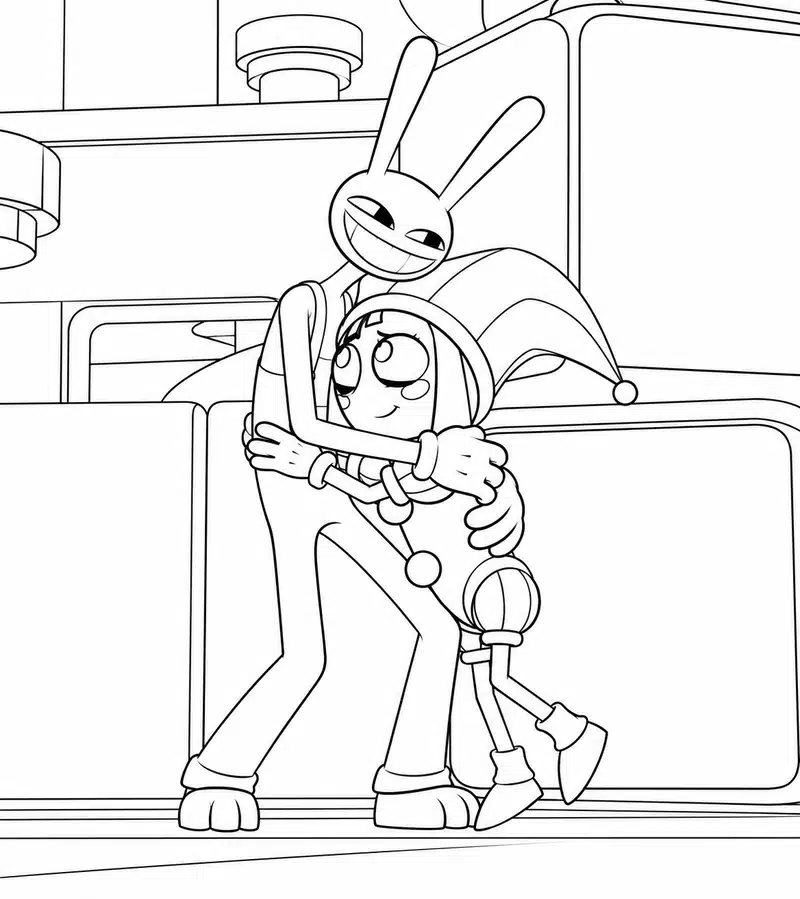 Dibujo de Jax Llevando a Pomni página para Colorear