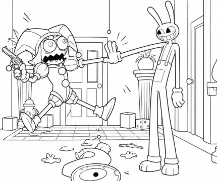 Dibujo de Jax Persiguiendo a Pomni página para Colorear
