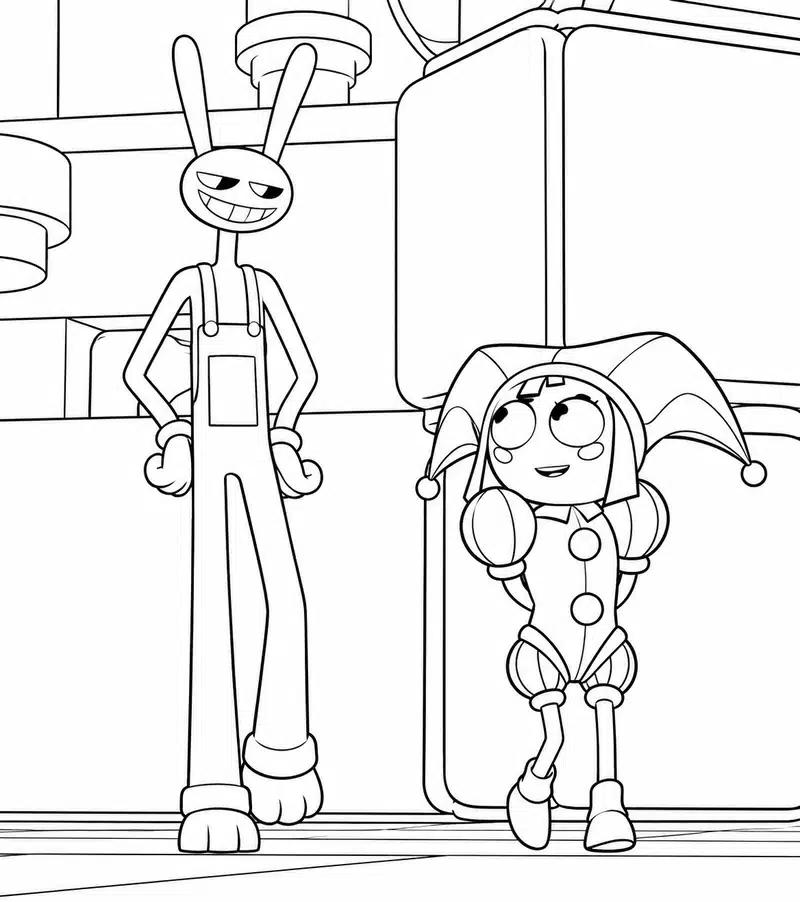 Dibujo de Jax y Pomni Caminando Juntos página para Colorear