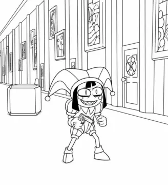 Dibujo de Pomni Corriendo por un Pasillo página para Colorear